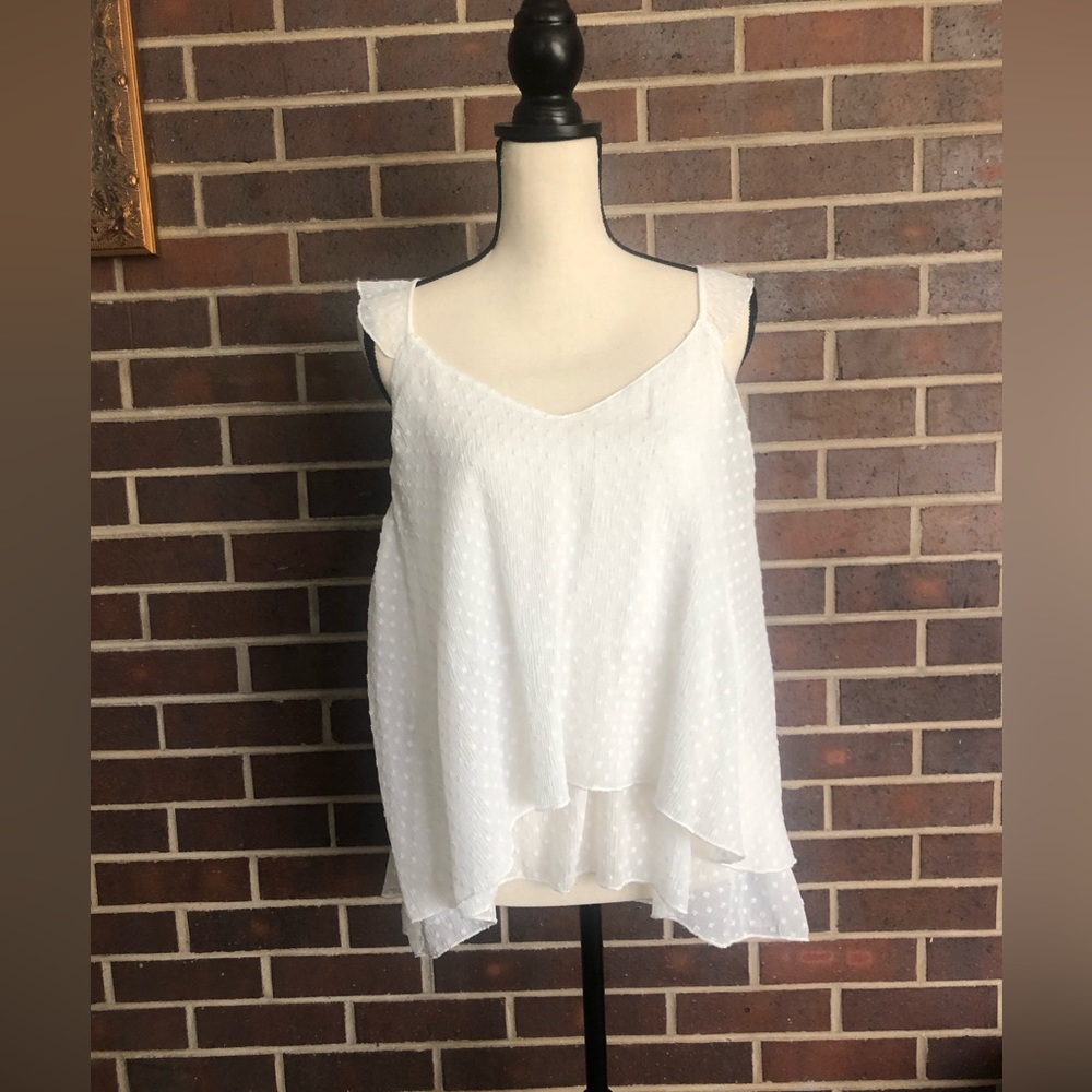 Xhilaration Swing Top Chiffon Double Layer Swiss Dot White Sz XXL NWOT